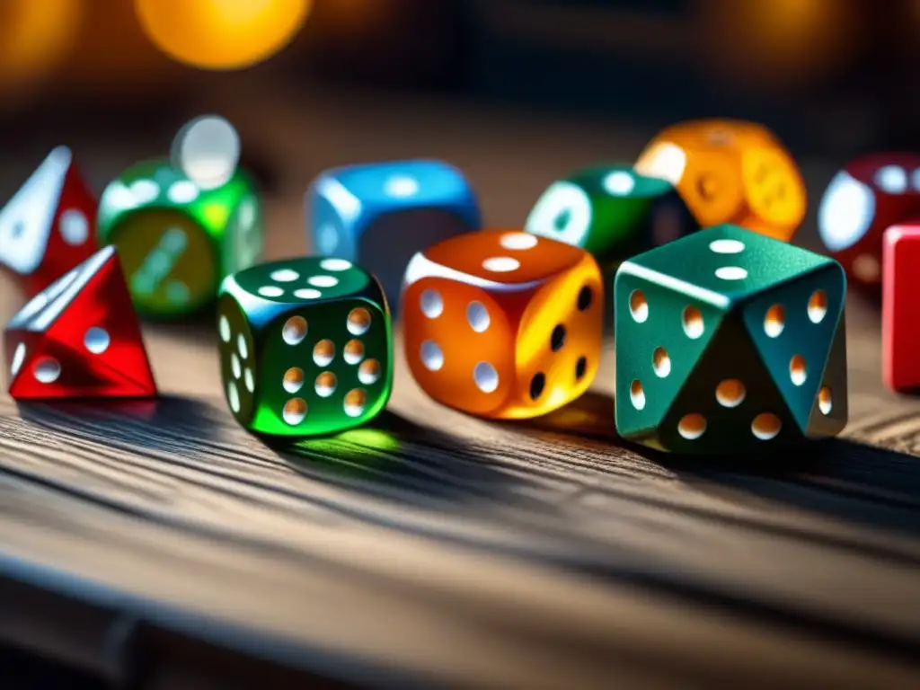 Un detallado close-up de piezas de juegos de mesa dispersas en una mesa de madera, mostrando diversidad y complejidad