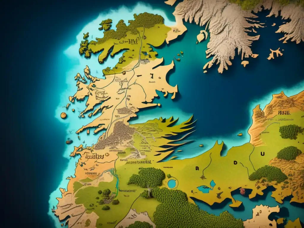 Detallado mapa de Westeros de Game of Thrones, clave para estrategias