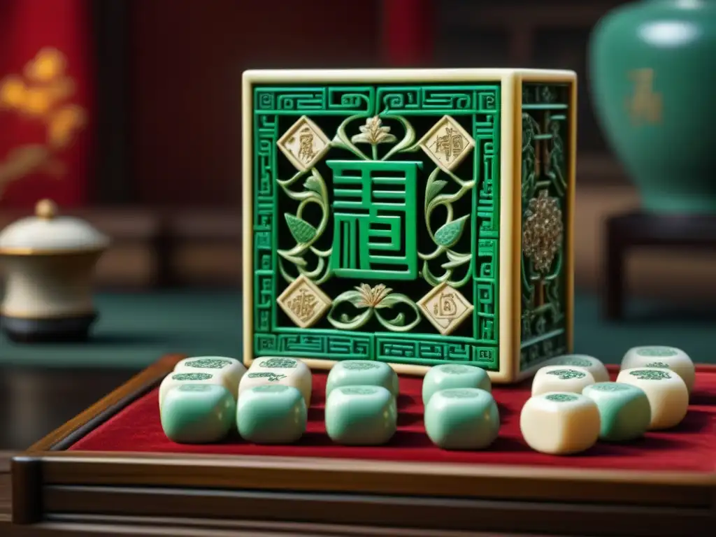 Detallado set de Mahjong de marfil de la dinastía Qing, con caracteres chinos y dragones bordados en seda antigua