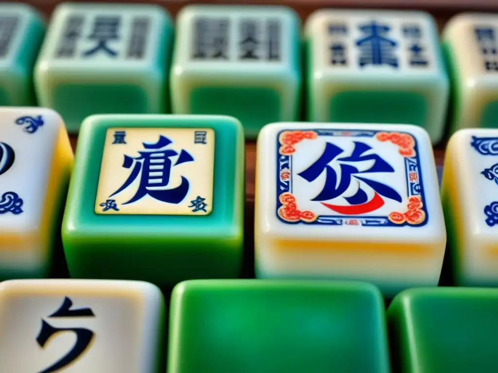 Detalle de las antiguas fichas de Mahjong de la dinastía Qing, mostrando la artesanía e historia del Mahjong desde Qing