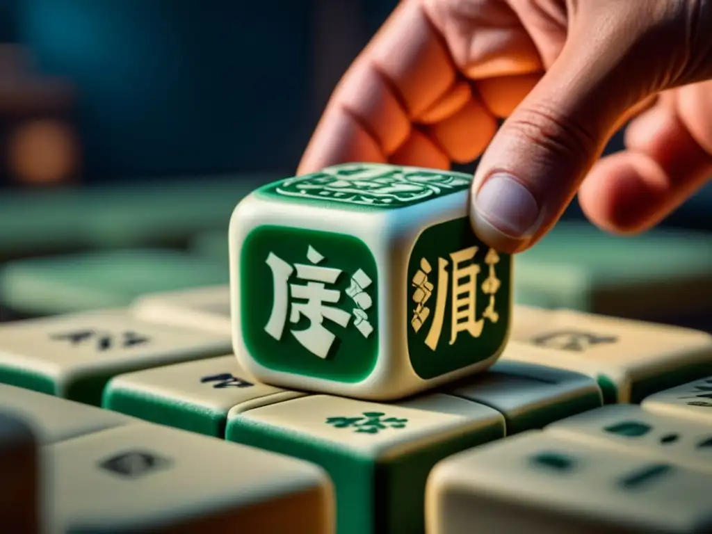 Detalles antiguos de fichas de Mahjong: historia y desgaste Detalle envejecido de azulejos antiguos de Mahjong, evocando siglos de juego