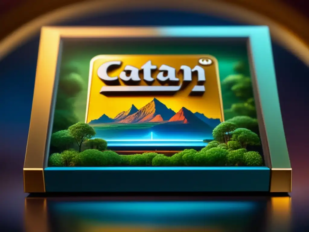 Detalle de la etiqueta 'edición limitada' en caja de juego Catan, con número único, detalles dorados y holograma de autenticidad