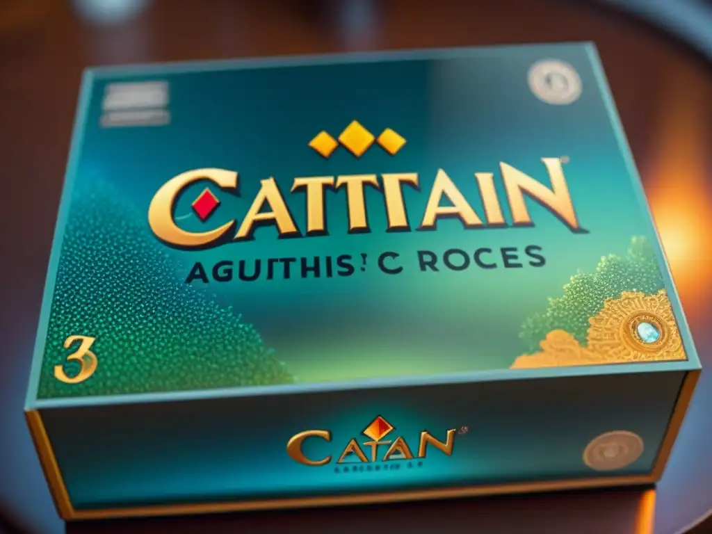 Detalle holográfico de la pegatina de autenticidad en la caja de Edición limitada juego Catan, con brillos y códigos secretos