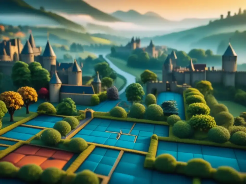 Detalle impresionante del juego de mesa Carcassonne, con sus azulejos medievales y estratégica evolución del tablero