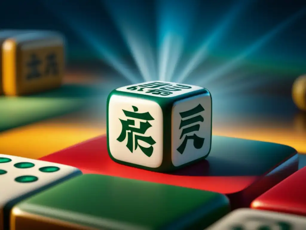 Detalle vibrante de un set de Mahjong, reflejando su origen y simbolismo cultural