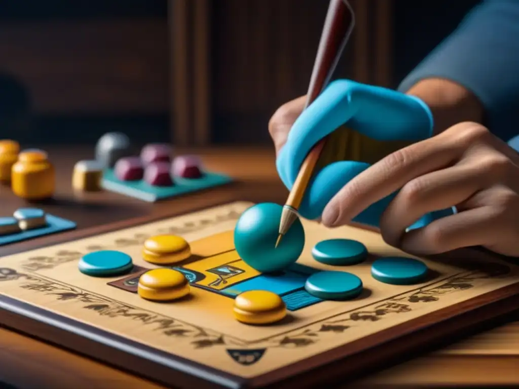 Detalles artesanales: manos expertas personalizan pieza de juego de mesa en madera con precisión y colorido