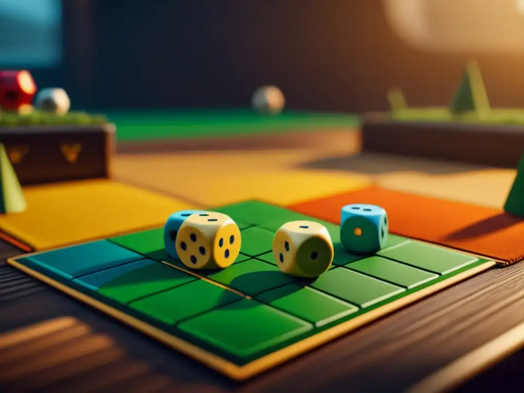 Detalles ecofriendly en juego mesa con componentes ecológicos como fichas de cartón reciclado, dados de madera y figuras vegetales