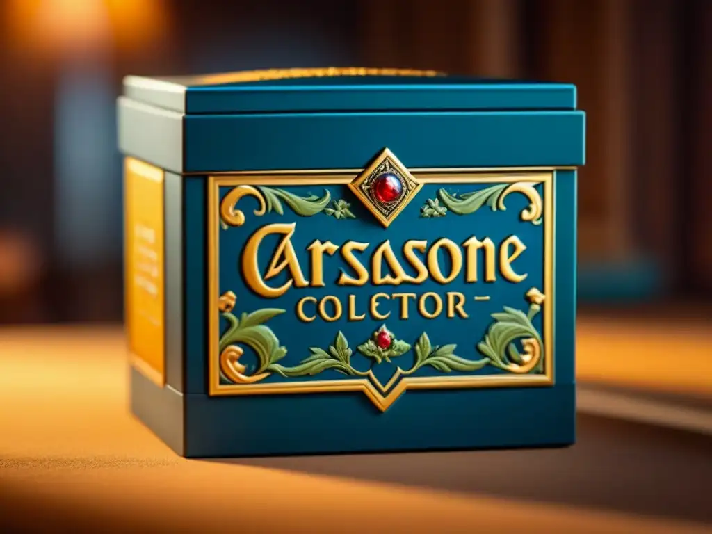 Detalles exquisitos de la edición coleccionista Carcassonne: relieve, brillo y colores vibrantes en una caja especial