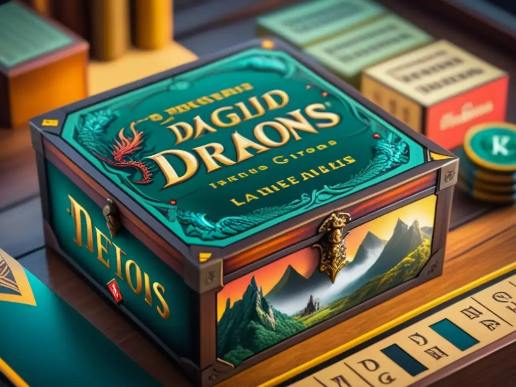 Detalles vibrantes de juego de mesa con dragones y caballeros