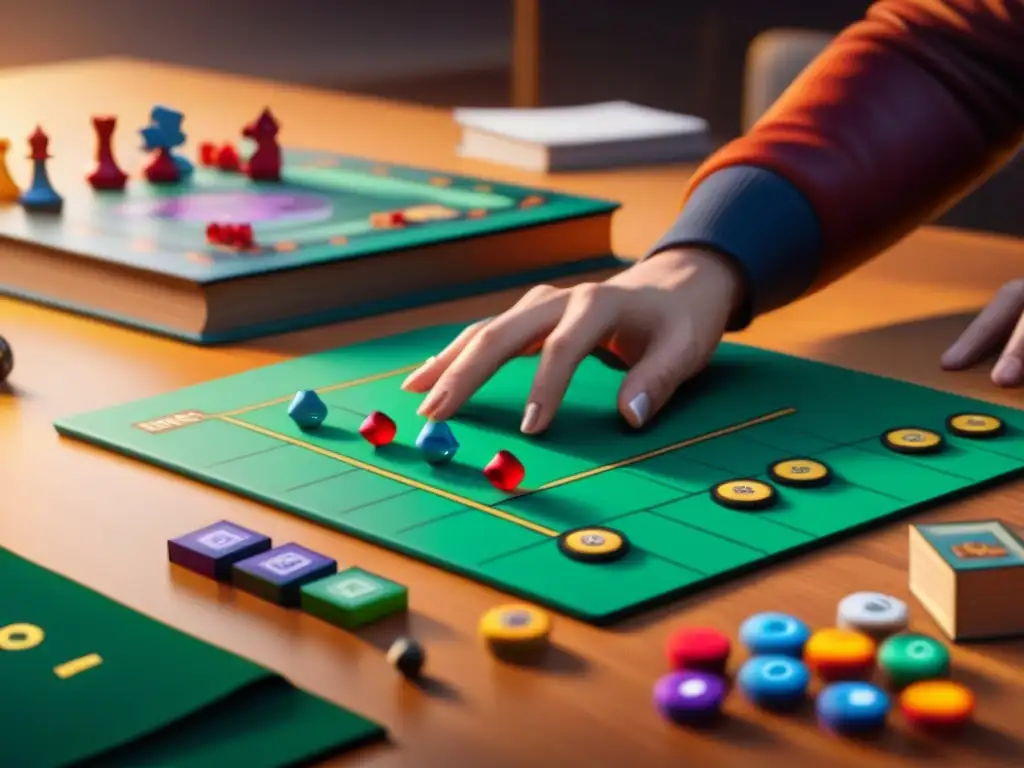 Creación de juego de mesa: pasión y precisión en acción Un diseñador de juegos equilibrando complejidad y diversión en un juego de mesa con pasión y precisión