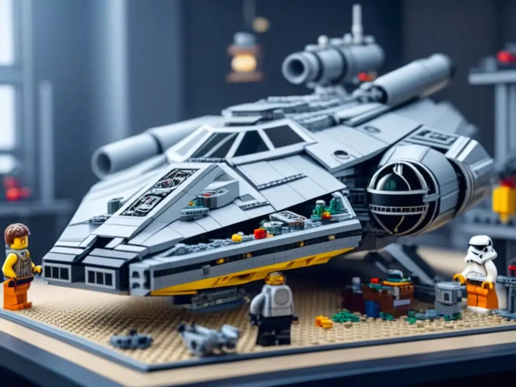 Diseñadores creando detallada nave Millennium Falcon en colaboración LEGO Star Wars