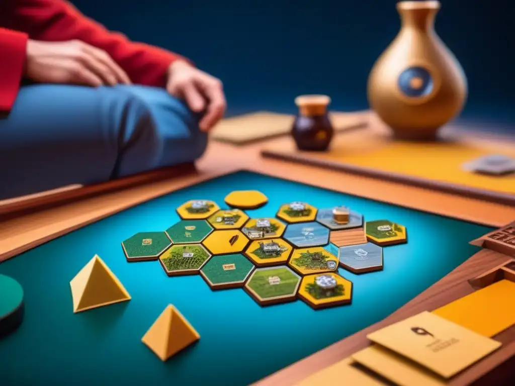 Diseñadores de la edición limitada Catan inmersos en el proceso creativo rodeados de bocetos y prototipos