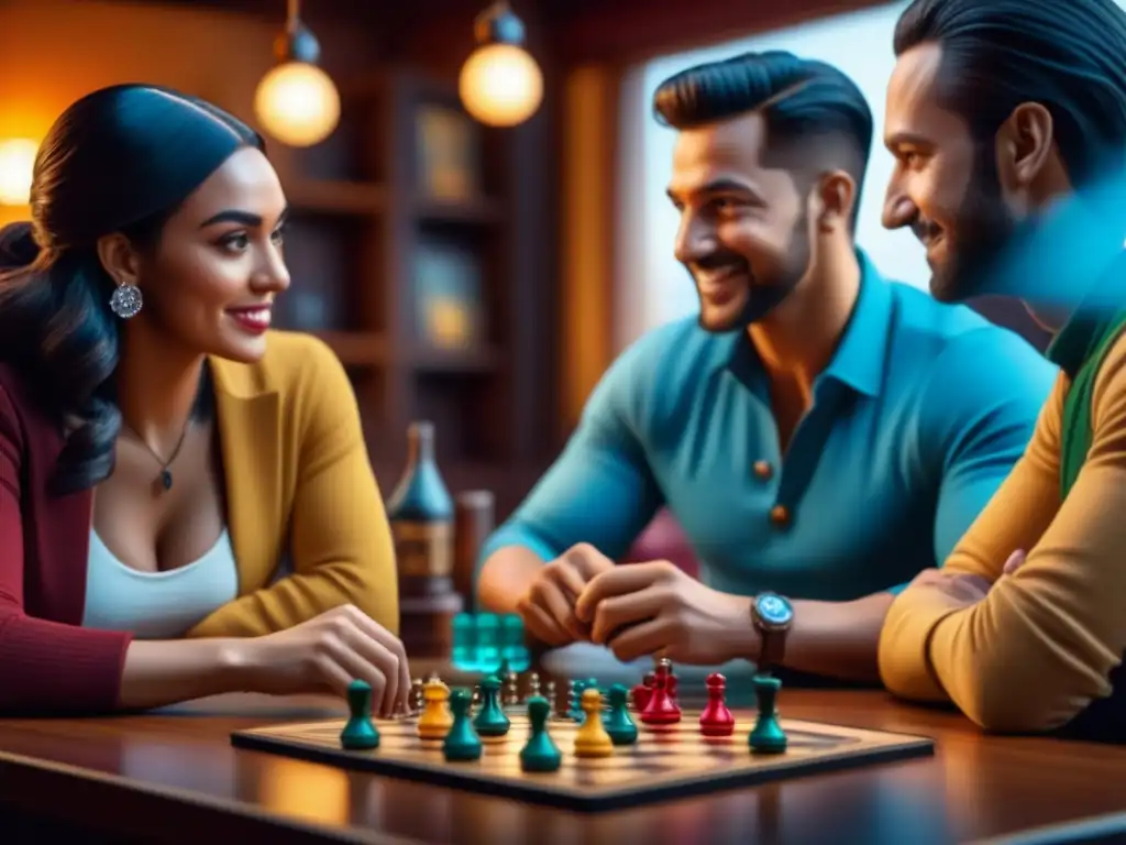 Diversidad y alegría en grupos de juego de mesa disfrutando juntos en un café acogedor y cálido