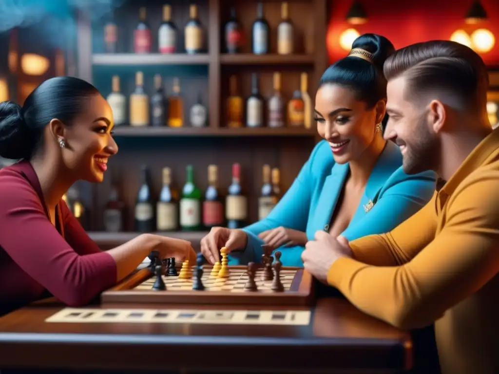 Diversidad y camaradería en un bar lleno de emoción con juegos de mesa en bares