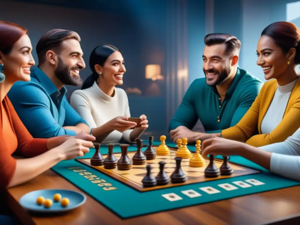 Diversidad y diversión en juegos de mesa: personas de distintas edades y orígenes disfrutan juntas, creando comunidad