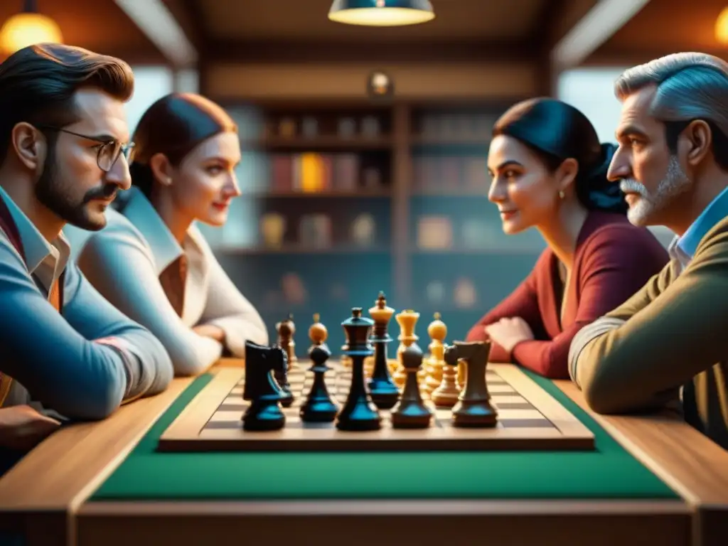 Diversidad de edades y fondos en un club de juegos de mesa, concentración y diversión en un ambiente acogedor
