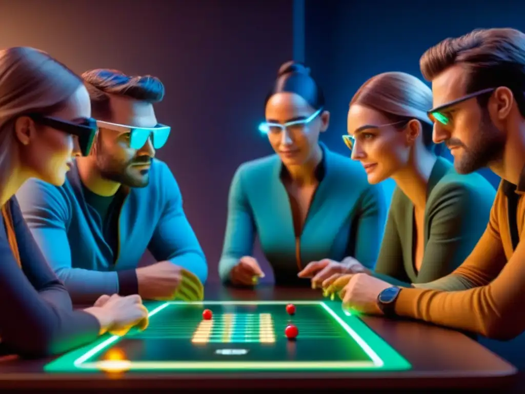 Diversidad y emoción en juego de mesa futurista con tecnología AR