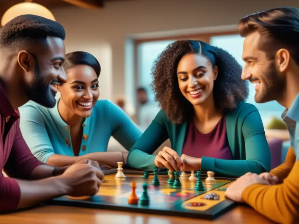 Diversidad en juego de mesa: estrategias, habilidades cognitivas y colaboración entre jugadores diversos y sonrientes