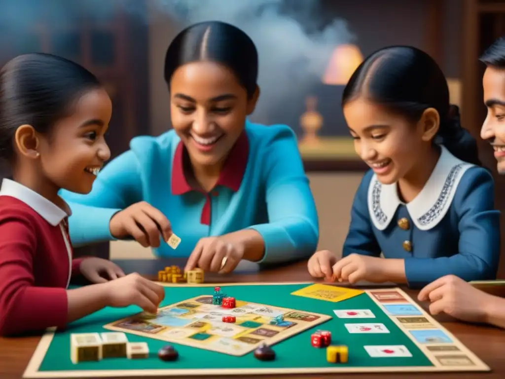 Diversión y aprendizaje con juegos de mesa idiomas cultura, niños explorando el mundo a través del juego