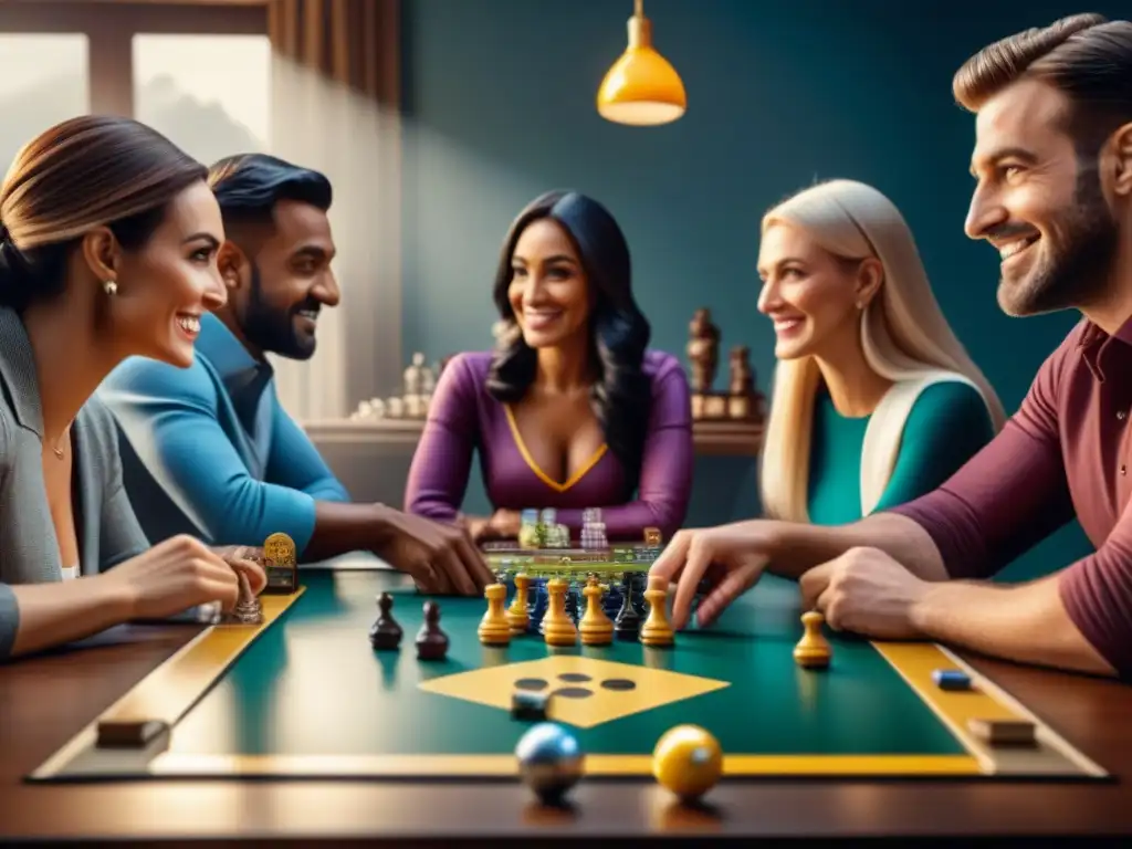 Diversión y camaradería en una mesa llena de juegos de mesa variados