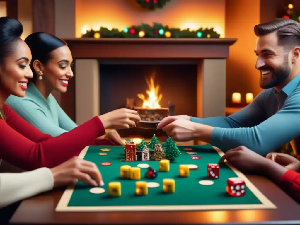 Diversión en juegos de mesa Navidad con familia y amigos en ambiente festivo y acogedor