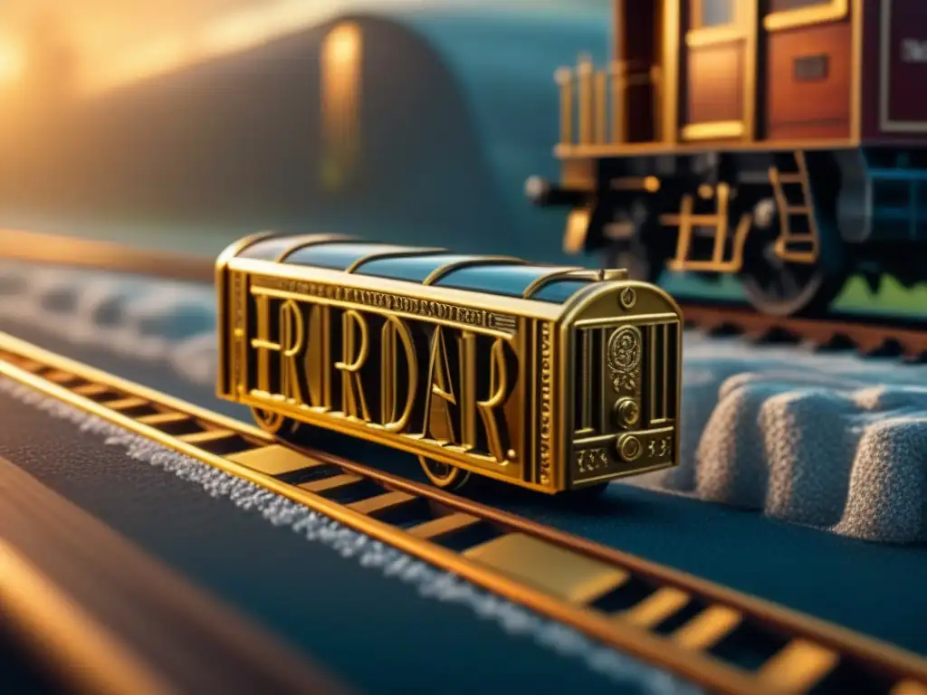 Edición limitada Ticket to Ride: Detalle dorado de tren en mapa vintage, resaltando lujo y exclusividad