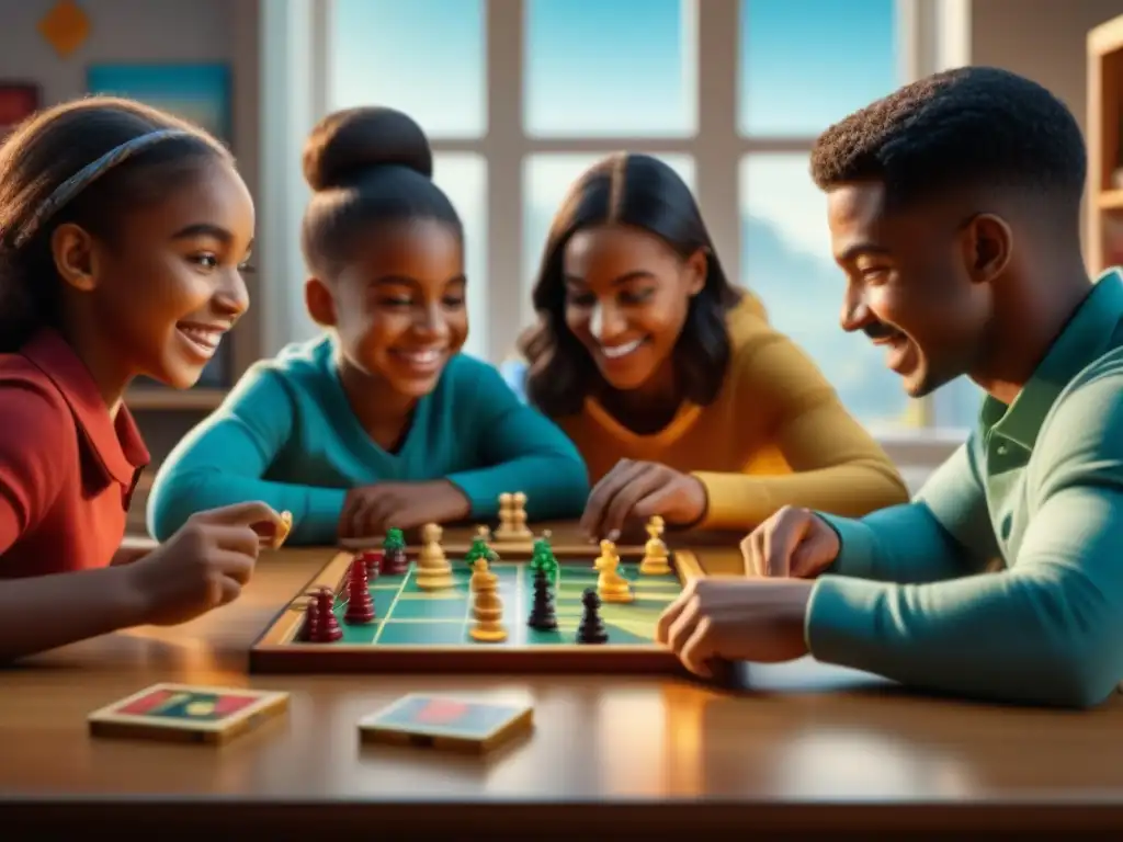 Un emocionante día de juegos de mesa educativos en un aula colorida y organizada