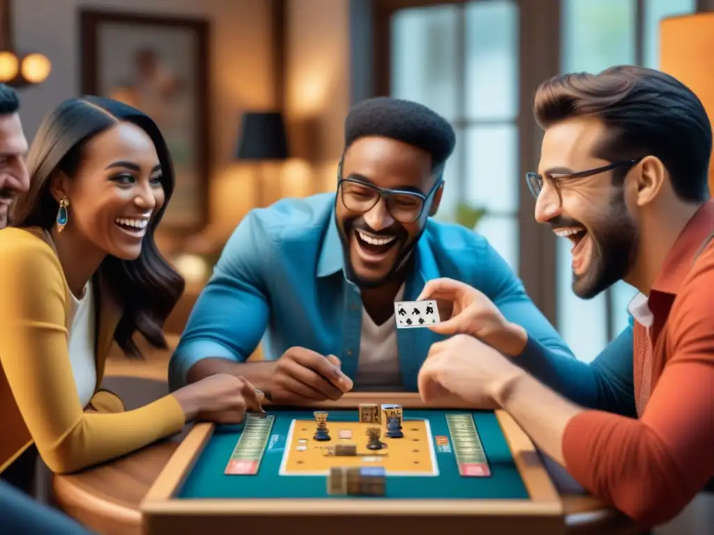 Un emocionante encuentro de amigos disfrutando de juegos de mesa móviles en una reunión virtual llena de diversión y camaradería