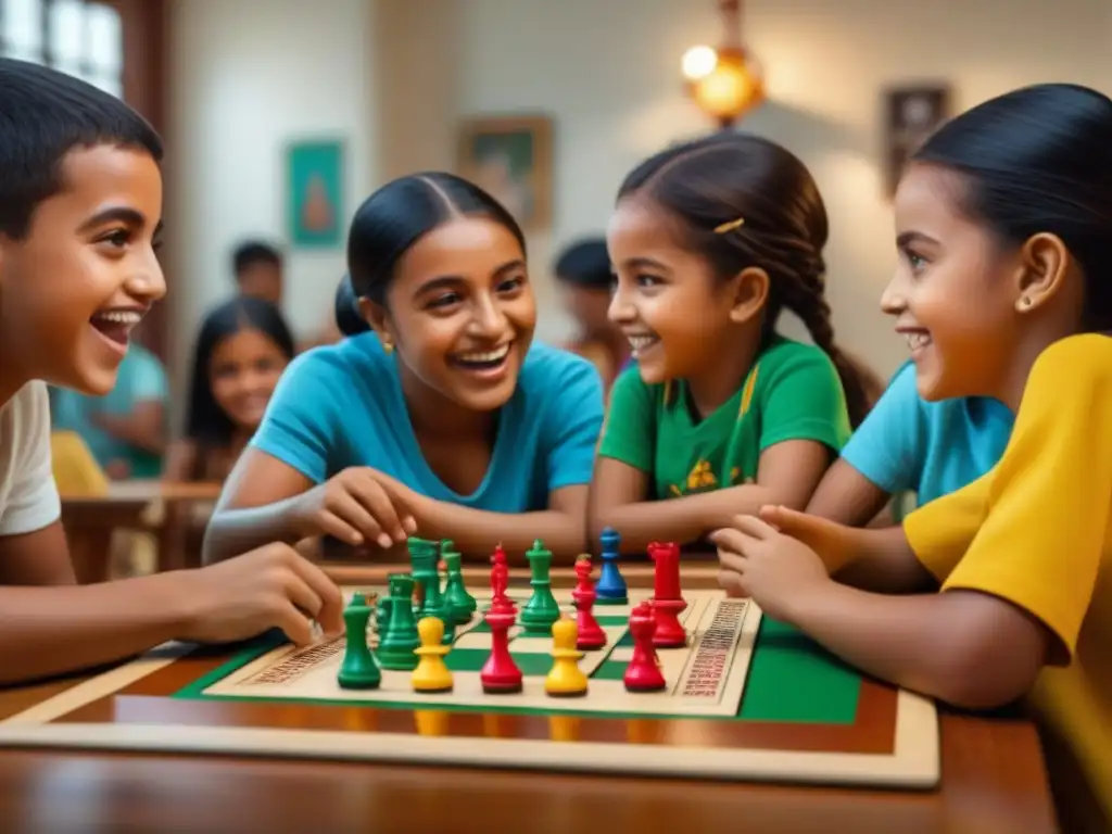 Emocionante escena: niños brasileños disfrutan de juegos de mesa tradicionales en un centro comunitario vibrante