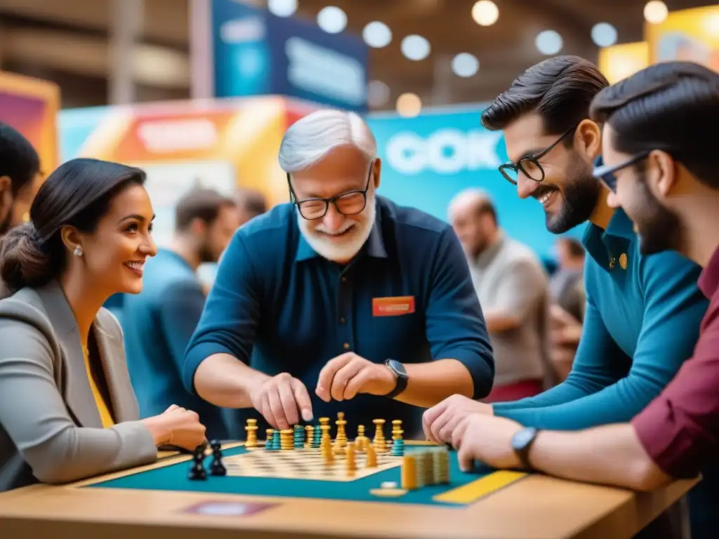 Emocionante feria de juegos de mesa con diversas edades y estrategias