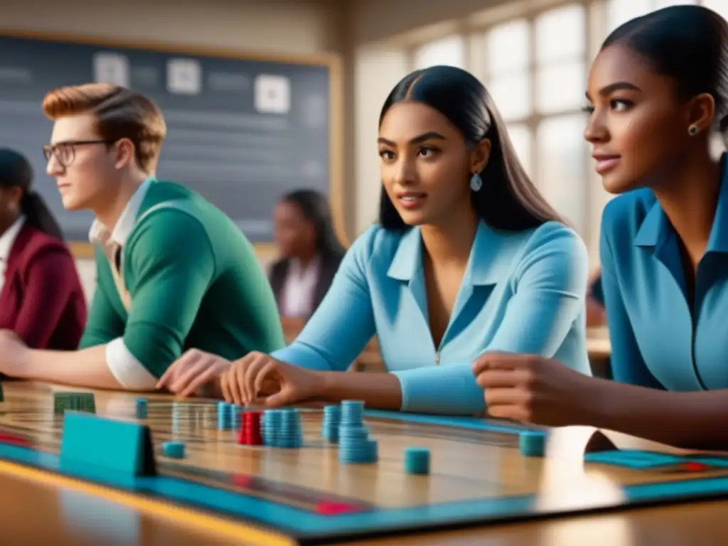 Emocionante integración de juegos de mesa en aula de secundaria con estudiantes concentrados y expresivos