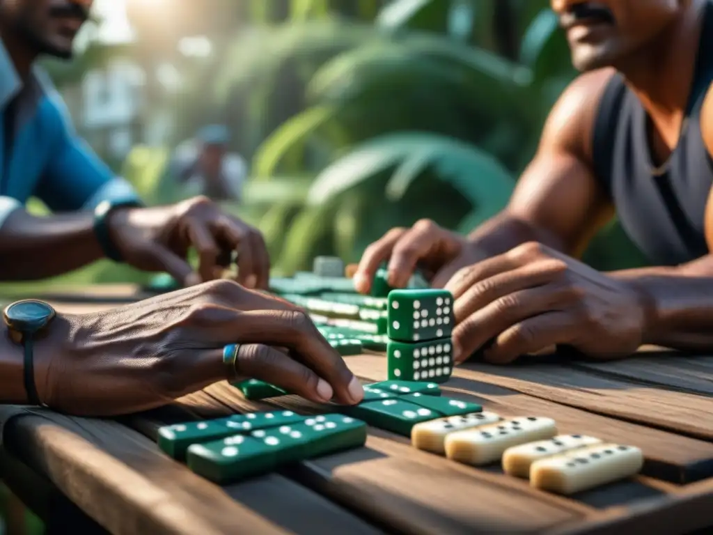 Un emocionante juego de dominó en un parque de La Habana, Cuba, con jugadores concentrados en estrategias de mesa