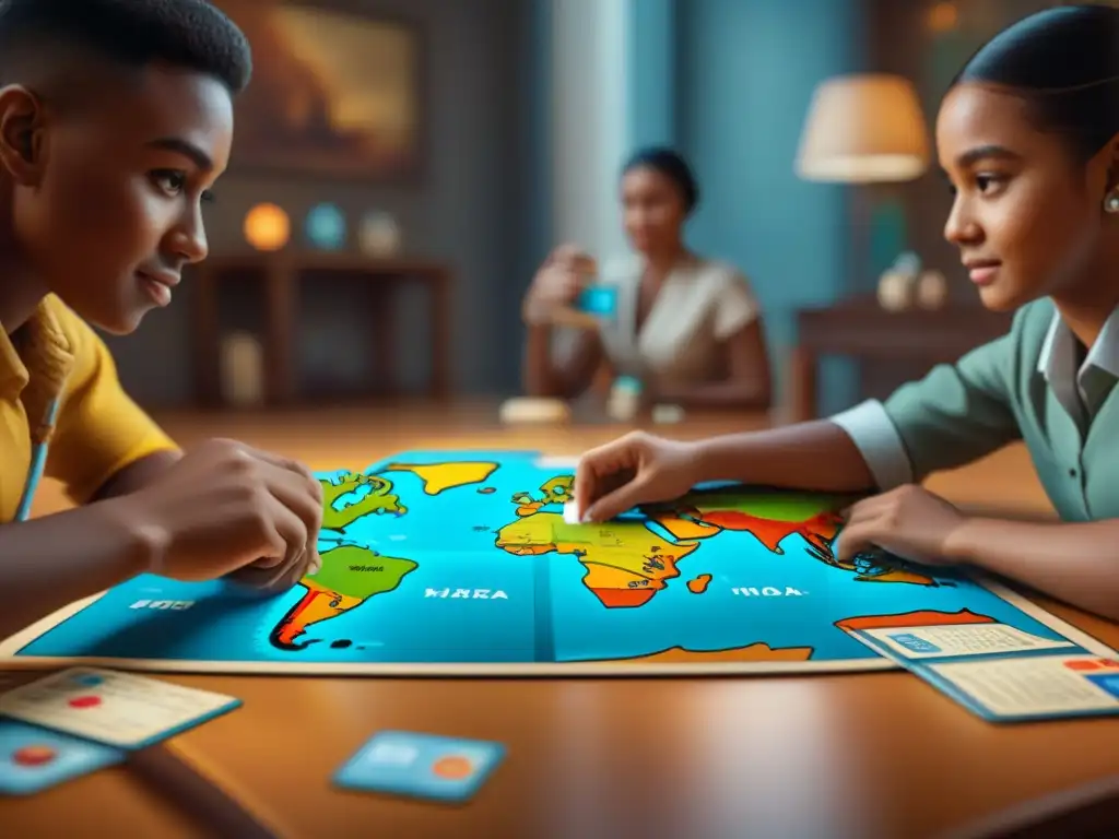 Un emocionante juego educativo de historia y geografía para niños en un detallado mapa mundial