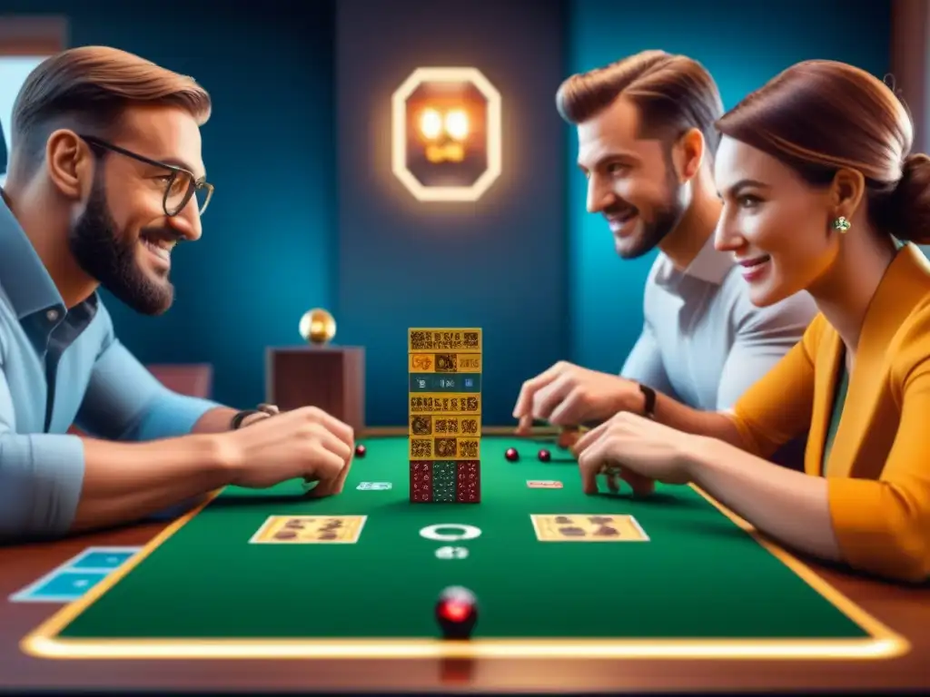 Un emocionante juego de mesa con detalles blockchain en una acogedora sala de estar