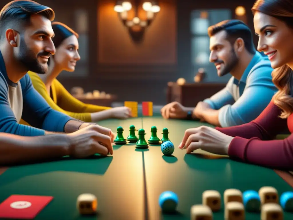 Un emocionante juego de mesa con diversidad de jugadores concentrados, demostrando equilibrio entre diversión y estrategia