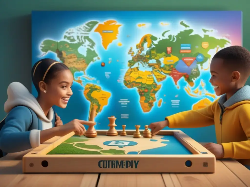 Un emocionante juego de mesa de geografía divertida para niños en un aula acogedora