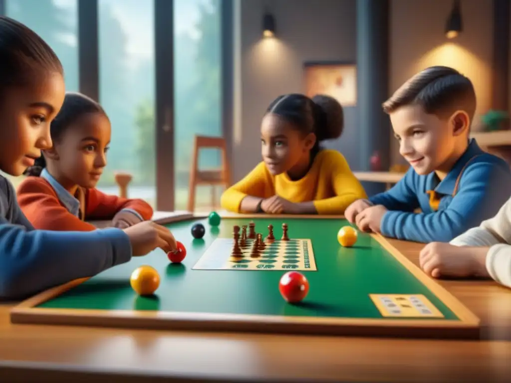 Un emocionante juego de mesa educativo con niños concentrados en clase