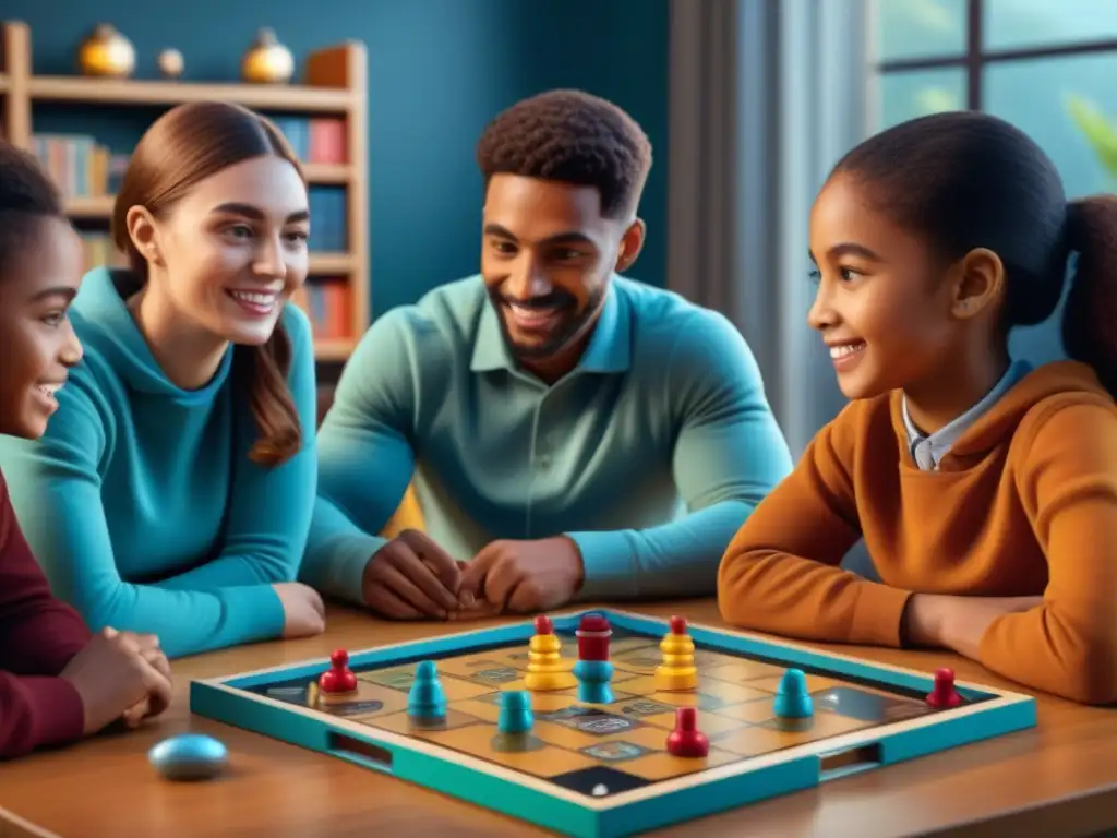 Juego educativo para niños: diversión y aprendizaje en grupo Un emocionante juego de mesa educativo para niños en un aula acogedora