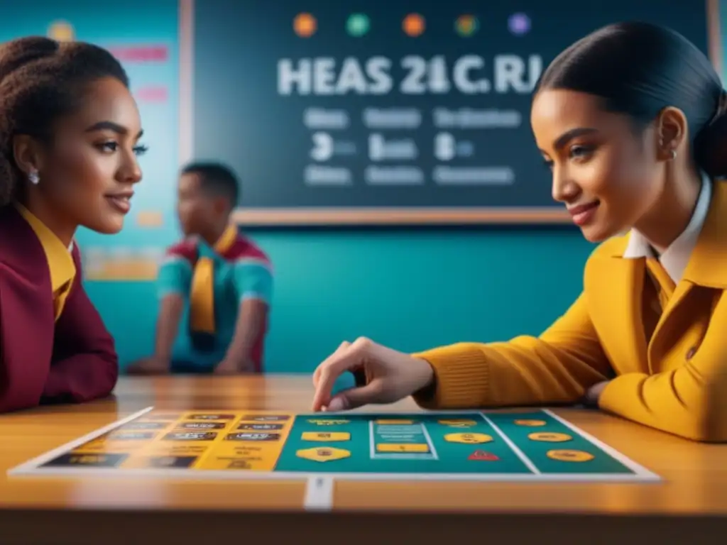 Juego educativo: niños entusiasmados en aula colorida Emocionante juego de mesa educativo para niños en un aula vibrante