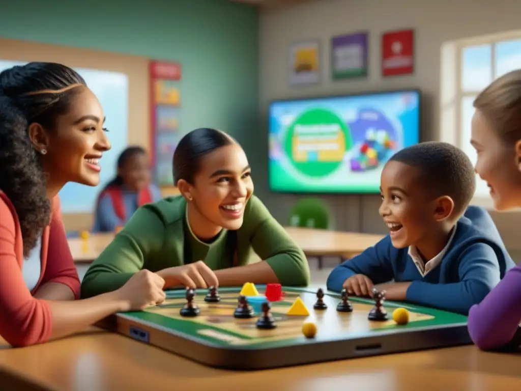 Un emocionante juego de mesa educativo para niños en un aula vibrante