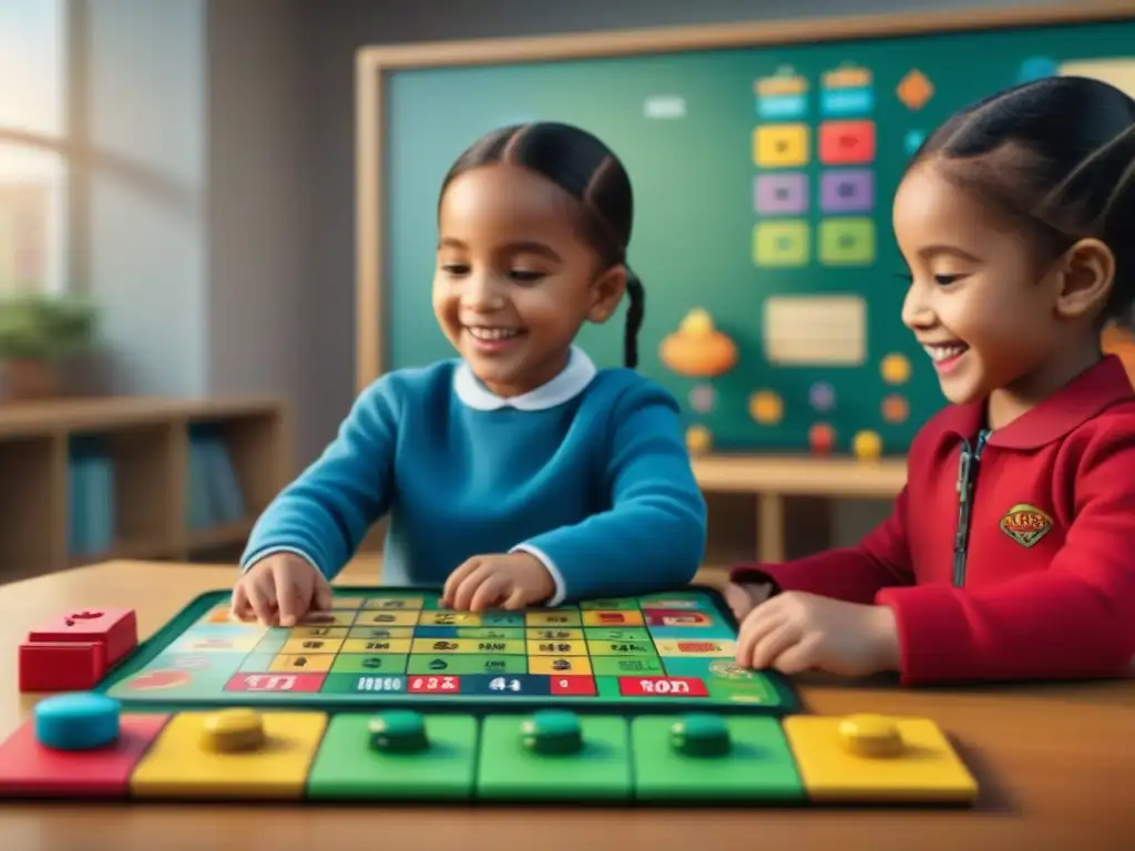 Un emocionante juego de mesa educativo con niños felices disfrutando del diseño interactivo