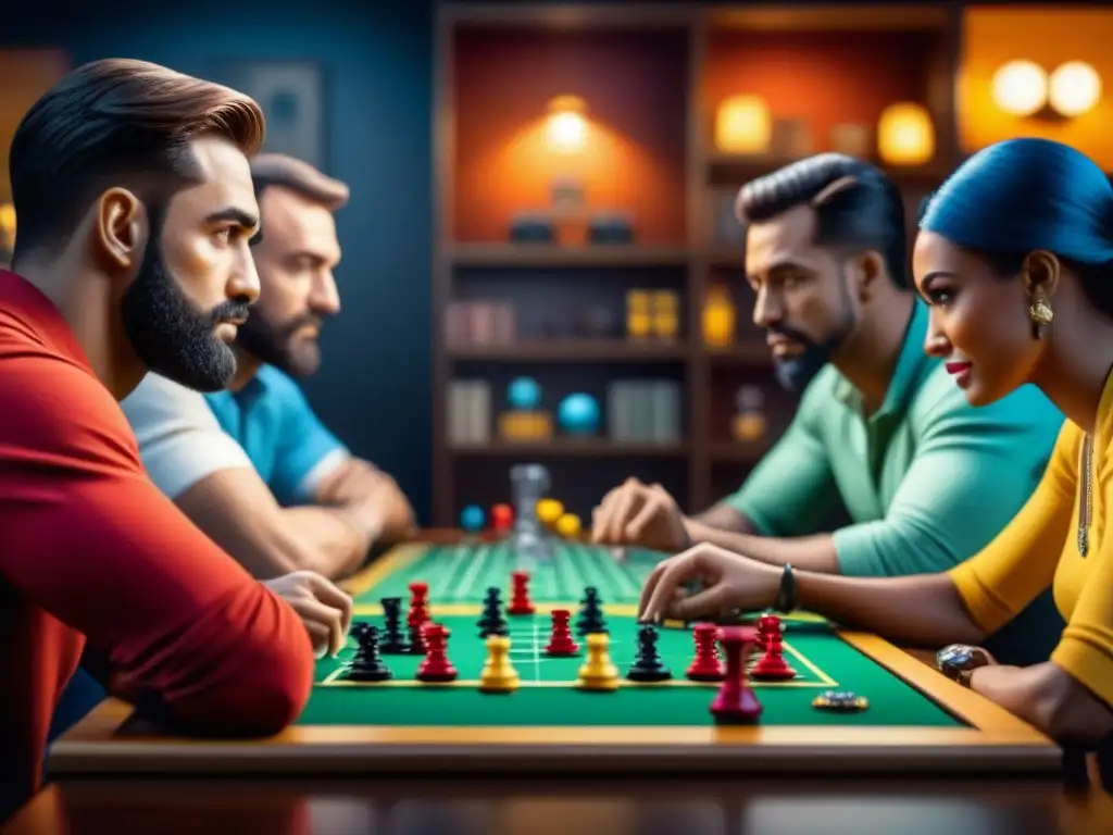 Un emocionante juego de mesa con jugadores concentrados y felices