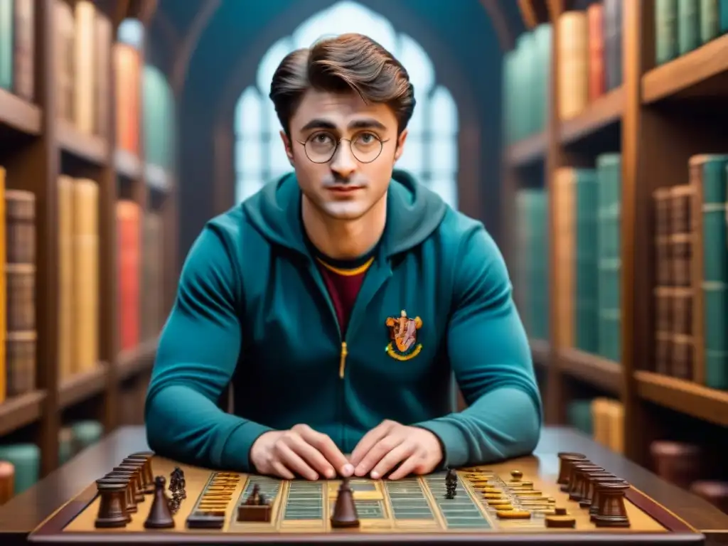 Un emocionante juego de mesa Harry Potter con jugadores concentrados en un ambiente mágico