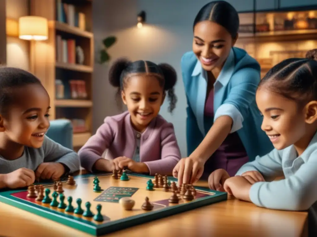 Un emocionante juego de mesa reúne a niños de diferentes edades y etnias, en un ambiente cálido y educativo