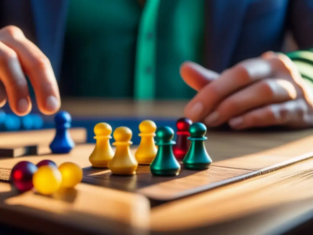 Emocionante juego de mesa con piezas coloridas en rojo, azul, verde y amarillo