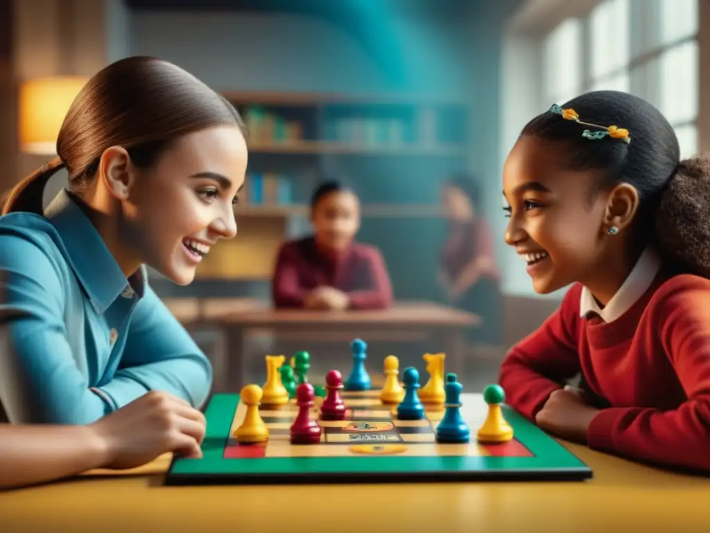 Emocionante juego de mesa en educación primaria con alumnos concentrados y felices