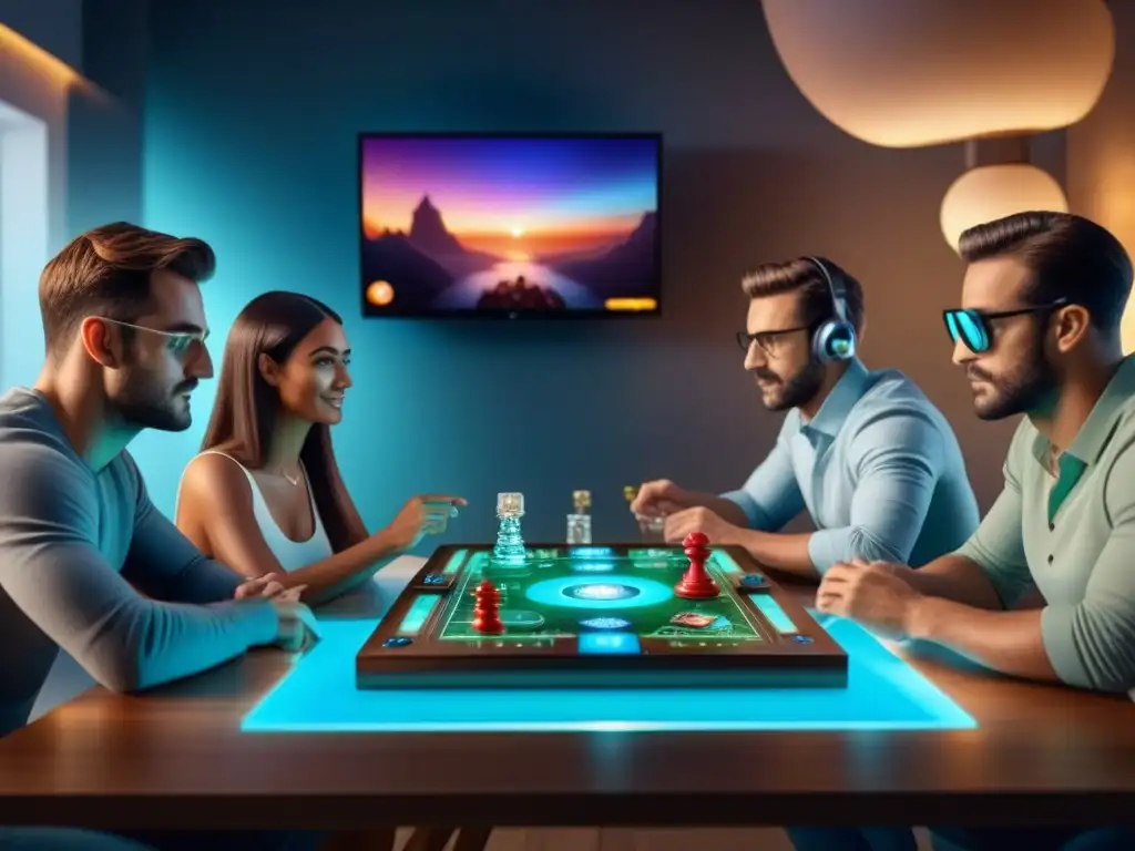 Un emocionante juego de mesa con realidad aumentada en un ambiente futurista de alta tecnología