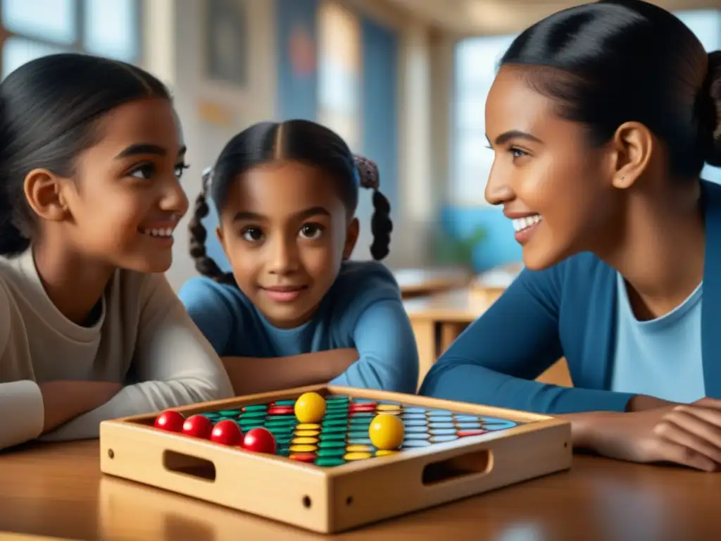 Un emocionante juego de 'Connect 4' reúne a niños diversos en un aula soleada