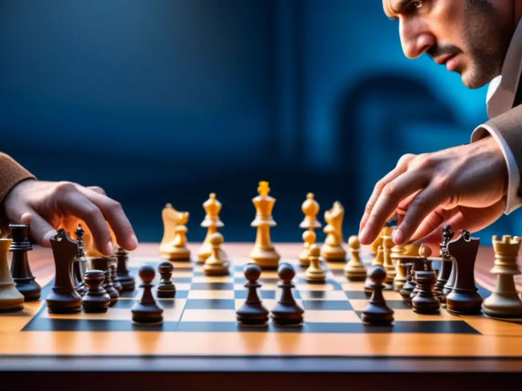 Duelo de ajedrez: Concentración y estrategia en cada movimiento Emocionante partida de ajedrez entre jugadores expertos, mostrando las mejores estrategias y concentración en enfrentamiento con oponente