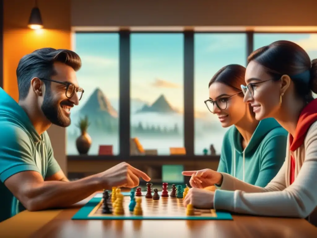 Emocionante partida de juegos de mesa cooperativos popularidad, jugadores concentrados en estrategia y diversión